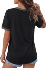 Womens T Shirts Graphic Tees Spring Short Sleeve V Neck Funny Letter Print Casual Loose Cute Summer Tops - Image 2