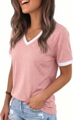 Womens T Shirts Graphic Tees Spring Short Sleeve V Neck Funny Letter Print Casual Loose Cute Summer Tops - Image 2