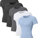 5-Pack Women's Compression Shirts Short Sleeve Workout Tops Athletic Baselayer Quick Dry Gym Yoga Running T-Shirt