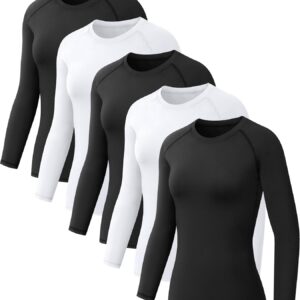 5 Pack Women's Compression Shirt Long Sleeve Workout Tops Athletic Baselayer Quick Dry Gym Yoga Running T-Shirt