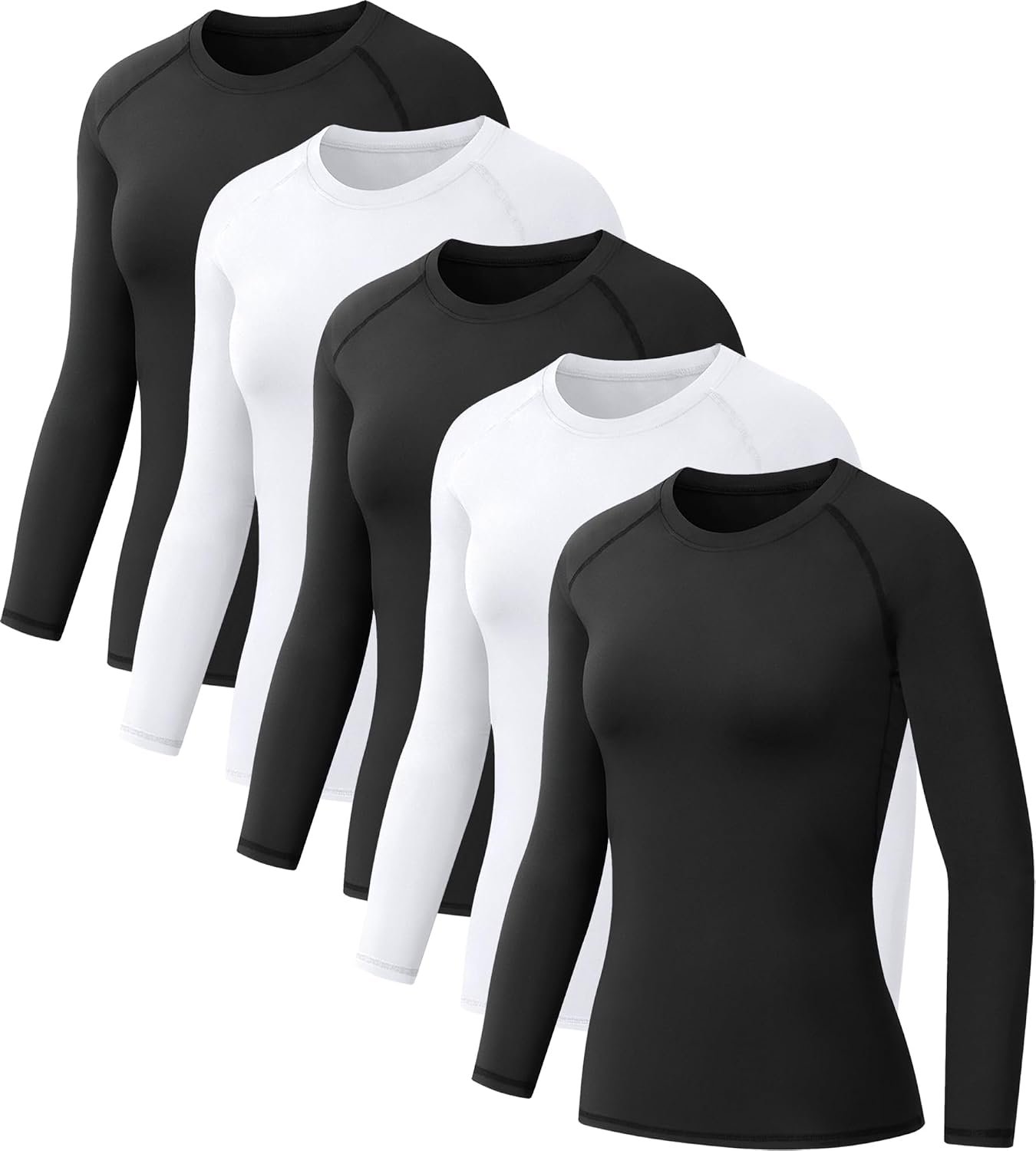 61s9PlFMXXL._AC_SL1500_ 5 Pack Women's Compression Shirt Long Sleeve Workout Tops Athletic Baselayer Quick Dry Gym Yoga Running T-Shirt - Image 1