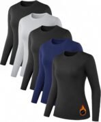 5 Pack Long Sleeve Thermal Shirts for Women Ultra Soft Fleece-Lined Crew Neck Workout Baselayer Tops