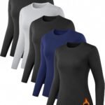 5 Pack Long Sleeve Thermal Shirts for Women Ultra Soft Fleece-Lined Crew Neck Workout Baselayer Tops