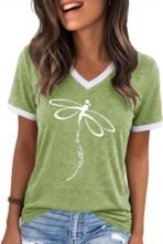 Womens T Shirts Graphic Tees Spring Short Sleeve V Neck Funny Letter Print Casual Loose Cute Summer Tops
