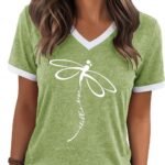 Womens T Shirts Graphic Tees Spring Short Sleeve V Neck Funny Letter Print Casual Loose Cute Summer Tops