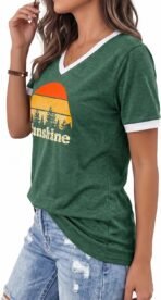 Womens T Shirts Graphic Tees Spring Short Sleeve V Neck Funny Letter Print Casual Loose Cute Summer Tops - Image 2