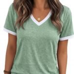 Womens T Shirts Graphic Tees Spring Short Sleeve V Neck Funny Letter Print Casual Loose Cute Summer Tops