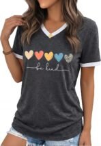 Womens T Shirts Graphic Tees Spring Short Sleeve V Neck Funny Letter Print Casual Loose Cute Summer Tops - Image 3