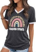 Womens T Shirts Graphic Tees Spring Short Sleeve V Neck Funny Letter Print Casual Loose Cute Summer Tops - Image 3