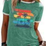 Graphic Tees for Women Short Sleeve Summer Tops Funny Letter Printed Loose Casual T Shirts