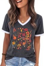 Womens T Shirts Graphic Tees Spring Short Sleeve V Neck Funny Letter Print Casual Loose Cute Summer Tops