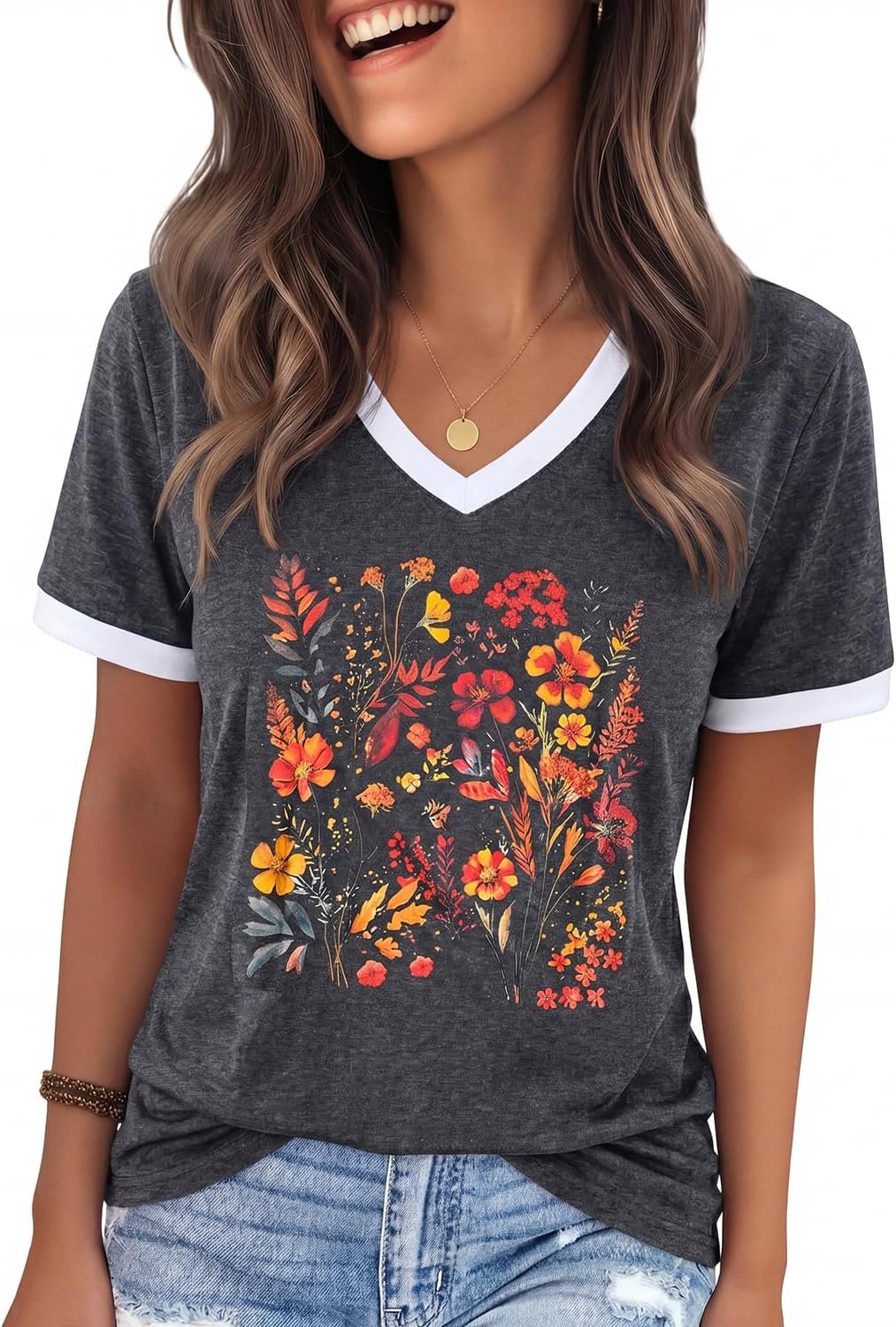 715M8whh2dL._AC_SL1500_ Womens T Shirts Graphic Tees Spring Short Sleeve V Neck Funny Letter Print Casual Loose Cute Summer Tops - Image 1