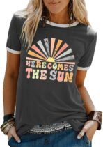 Graphic Tees for Women Short Sleeve Summer Tops Funny Letter Printed Loose Casual T Shirts