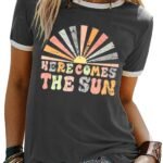 Graphic Tees for Women Short Sleeve Summer Tops Funny Letter Printed Loose Casual T Shirts