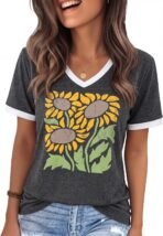 Womens T Shirts Graphic Tees Spring Short Sleeve V Neck Funny Letter Print Casual Loose Cute Summer Tops