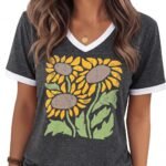 Womens T Shirts Graphic Tees Spring Short Sleeve V Neck Funny Letter Print Casual Loose Cute Summer Tops