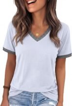 Womens T Shirts Graphic Tees Spring Short Sleeve V Neck Funny Letter Print Casual Loose Cute Summer Tops