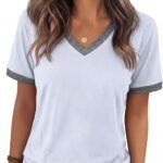 Womens T Shirts Graphic Tees Spring Short Sleeve V Neck Funny Letter Print Casual Loose Cute Summer Tops