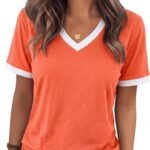 Womens T Shirts Graphic Tees Spring Short Sleeve V Neck Funny Letter Print Casual Loose Cute Summer Tops