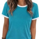 Graphic Tees for Women Short Sleeve Summer Tops Funny Letter Printed Loose Casual T Shirts