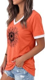 Womens T Shirts Graphic Tees Spring Short Sleeve V Neck Funny Letter Print Casual Loose Cute Summer Tops - Image 2