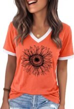 Womens T Shirts Graphic Tees Spring Short Sleeve V Neck Funny Letter Print Casual Loose Cute Summer Tops
