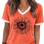 Womens T Shirts Graphic Tees Spring Short Sleeve V Neck Funny Letter Print Casual Loose Cute Summer Tops