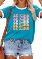 Graphic Tees for Women Short Sleeve Summer Tops Funny Letter Printed Loose Casual T Shirts