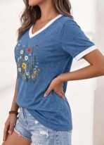 Womens T Shirts Graphic Tees Spring Short Sleeve V Neck Funny Letter Print Casual Loose Cute Summer Tops - Image 2