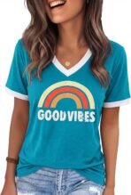 Womens T Shirts Graphic Tees Spring Short Sleeve V Neck Funny Letter Print Casual Loose Cute Summer Tops