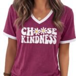 Womens T Shirts Graphic Tees Spring Short Sleeve V Neck Funny Letter Print Casual Loose Cute Summer Tops