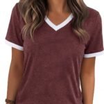Womens T Shirts Graphic Tees Spring Short Sleeve V Neck Funny Letter Print Casual Loose Cute Summer Tops