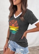 Womens T Shirts Graphic Tees Spring Short Sleeve V Neck Funny Letter Print Casual Loose Cute Summer Tops - Image 2