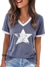 Womens T Shirts Graphic Tees Spring Short Sleeve V Neck Funny Letter Print Casual Loose Cute Summer Tops