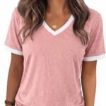 Womens T Shirts Graphic Tees Spring Short Sleeve V Neck Funny Letter Print Casual Loose Cute Summer Tops