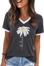 Womens T Shirts Graphic Tees Spring Short Sleeve V Neck Funny Letter Print Casual Loose Cute Summer Tops