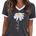 Womens T Shirts Graphic Tees Spring Short Sleeve V Neck Funny Letter Print Casual Loose Cute Summer Tops