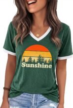 Womens T Shirts Graphic Tees Spring Short Sleeve V Neck Funny Letter Print Casual Loose Cute Summer Tops