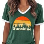 Womens T Shirts Graphic Tees Spring Short Sleeve V Neck Funny Letter Print Casual Loose Cute Summer Tops