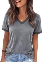 Womens T Shirts Graphic Tees Spring Short Sleeve V Neck Funny Letter Print Casual Loose Cute Summer Tops