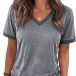 Womens T Shirts Graphic Tees Spring Short Sleeve V Neck Funny Letter Print Casual Loose Cute Summer Tops