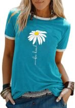 Graphic Tees for Women Short Sleeve Summer Tops Funny Letter Printed Loose Casual T Shirts