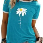 Graphic Tees for Women Short Sleeve Summer Tops Funny Letter Printed Loose Casual T Shirts