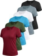6 Pack Workout Tops for Women Short Sleeve UPF Sun Protection Athletic T Shirts Quick Dry Tennis Yoga Running Crew Neck Tee