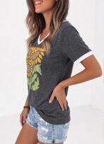 Womens T Shirts Graphic Tees Spring Short Sleeve V Neck Funny Letter Print Casual Loose Cute Summer Tops - Image 2
