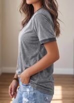 Womens T Shirts Graphic Tees Spring Short Sleeve V Neck Funny Letter Print Casual Loose Cute Summer Tops - Image 3