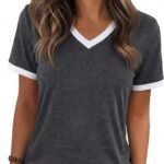 Womens T Shirts Graphic Tees Spring Short Sleeve V Neck Funny Letter Print Casual Loose Cute Summer Tops