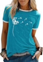 Graphic Tees for Women Short Sleeve Summer Tops Funny Letter Printed Loose Casual T Shirts