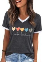 Womens T Shirts Graphic Tees Spring Short Sleeve V Neck Funny Letter Print Casual Loose Cute Summer Tops