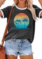 Graphic Tees for Women Short Sleeve Summer Tops Funny Letter Printed Loose Casual T Shirts